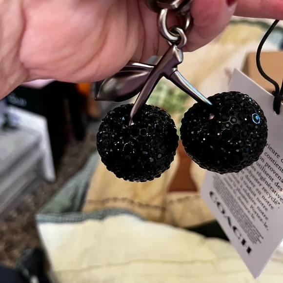 Coach Black Crystal Cherry Bag Charm/Keychain - Picture 10 of 13
